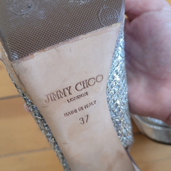 Jimmy Choo Silver Peep-Toe Slingback Heels - Picture 4 of 8